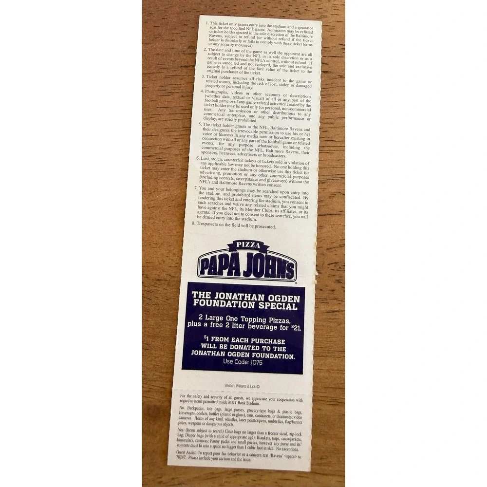 Baltimore Ravens v  Raiders Stub Ray Lewis Picture 11/11/12 Super Bowl Year
